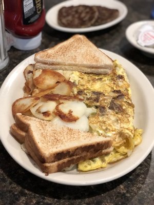 3 Scrambled eggs w sausage peppers & onions