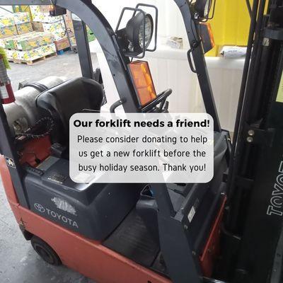 Your help is crucial! We need a new forklift to support our mission. #FoodBank #SupportUs
www.foodbanklfc.org/how-to-help#MonetaryDonations