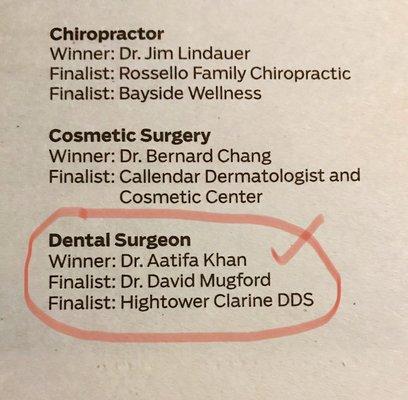 Dr Khan is the winner: Bowie Blade Newspaper Readers Choice Winner 2019!