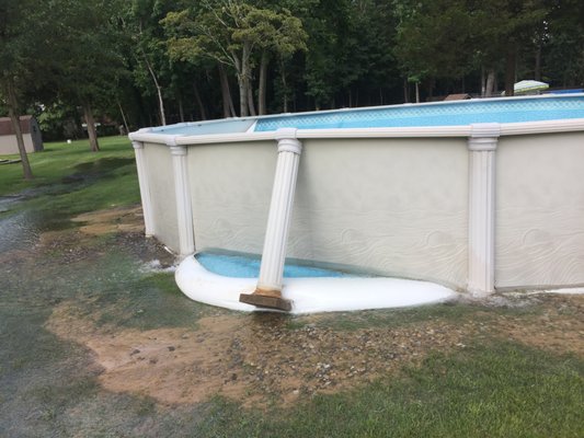 Tsunami from pool wall blowing out because of the wrong liner we were sold