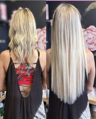 Handtied hair extensions + lived in blonde