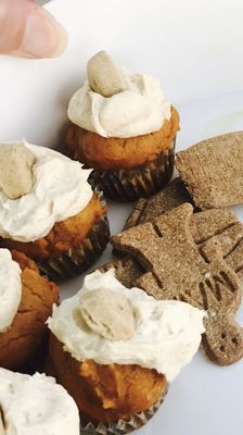 Natural home made pumpkin and peanut butter PUPCAKES and mail man dog cookies  (they smelt so yummy!)