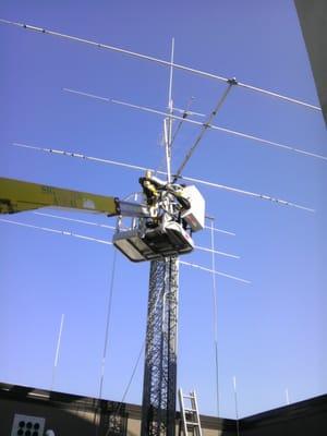 Ham radio antennas keep EOC in contact with the hospital and the four counties Laurel touches.