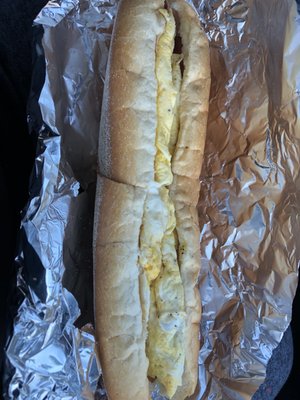 Bacon egg and cheese on a long roll