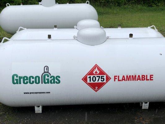 Large bulk propane tanks stocked by Greco Gas.