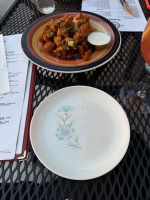 Picture of the buffalo cauliflower and the cute appetizer plate! All the dishes are so cute!