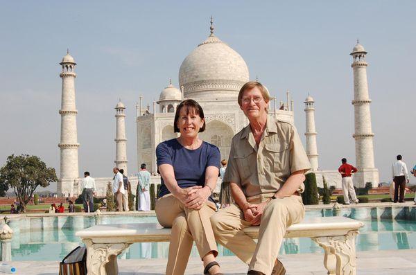 Jacky, our President, and her husband Bill, at the Taj Mahal in Agra, India.