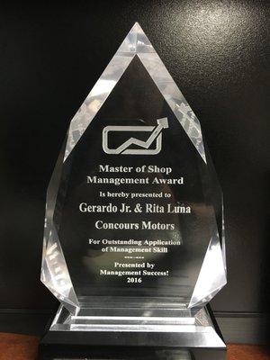 Master of Shop Management Award.