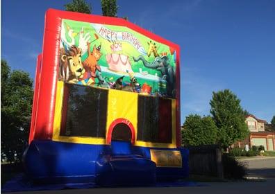 This Animal Party Birthday Bounce House brings a spectacular zoo theme to your son or daughters Birthday Party. You can almost hear the anim