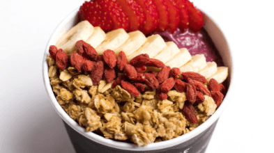 The Berry Bowl - Açaí blended with banana, strawberries, blueberries, honey & almond milk