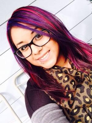 Awesome job on my hair! Was done about 2 weeks ago :) custom purple & pink