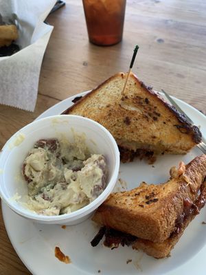 Brisket Grilled Cheese with red potato salad