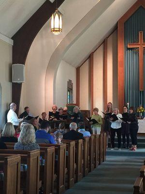 Chancel Choir singing during worship.