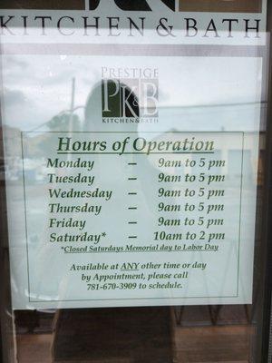 Hours of operation through Labor day