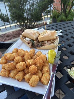 Caprese Chicken Sandwich and Tots