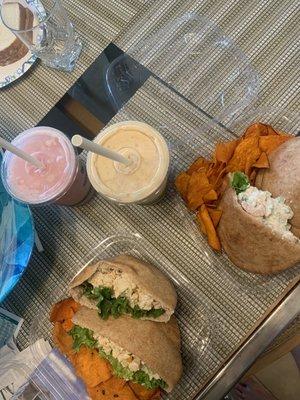 chicken salad pita and shrimp salad pita