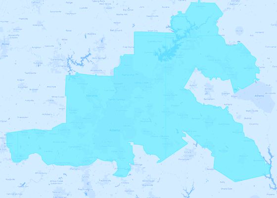 One Ring Networks' Coverage Map - Serving businesses located throughout Atlanta, GA and the surrounding areas.