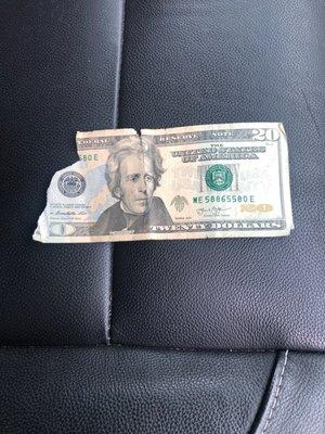 $20 ripped bill from Wells Fargo atm.