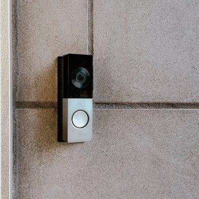 Control4 Doorbell is mounted for optimal video coverage and syncs with whole-house Control4 Automation system.