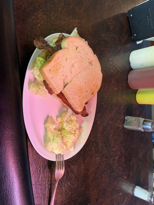 Nice filling BLT on sourdough with a side of potato salad. Delicious