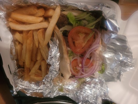 Greek Gyro (made with lamb & beef) with fries