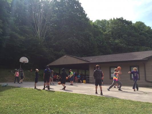 Basketball court for downtime fun.