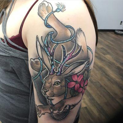 Jackalope tattoo done by Carol