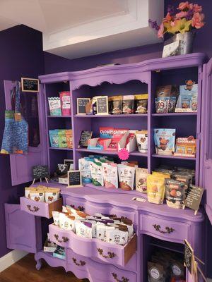 The chocolate hutch is always filled with a wide assortment of chocolates for all! Lots of vegan and gluten free varieties.