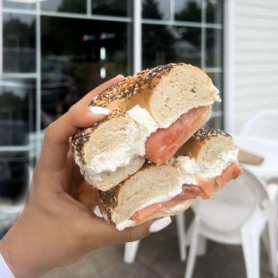 Everything Bagel, Cream cheese, and Bagel with Lox Spread Breakfast