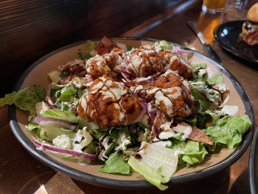 Chop salad with buffalo boneless wings