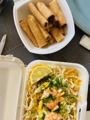 Pancit Malabon and egg rolls