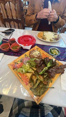 Cactus platter under specials, salsa trio, beef enchiladas