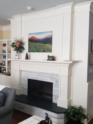 Converted brick fireplace to panel & pilaster fireplace.