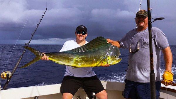 Drew S, son if Andy S with a big bull dolphin summer of 2016.