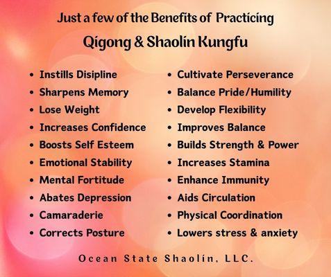 Just some of the benefits of training Qigong & Shaolin Kungfu