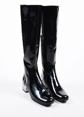 Saint Laurent Babies Patent boot with glitter heel.  Size 40.