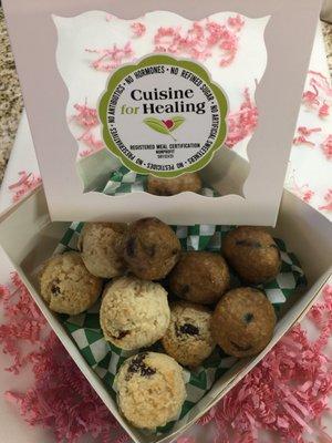 Gift Boxes with delicious coconut macaroons and peanut butter protein poppers