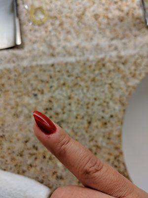 Caused my dry finger to bleed-she didn't soak hands/put cuticle softener. (even after I asked) never had this happen