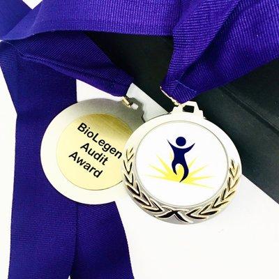 Custom print 2" mylar insert Medal with 1 1/2" Royal Blue Neck Ribbon. Great for any quick Turn around custom medal!