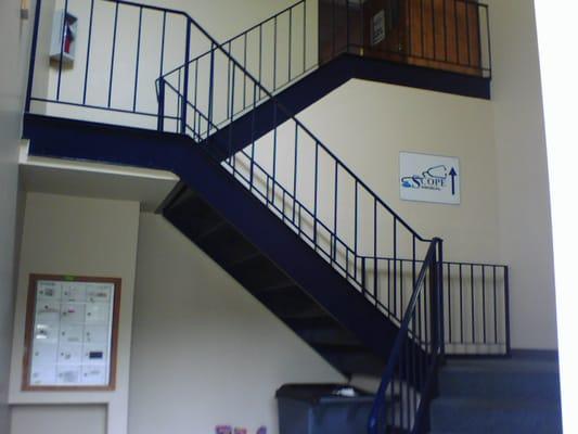 Stairs leading up to the offices.