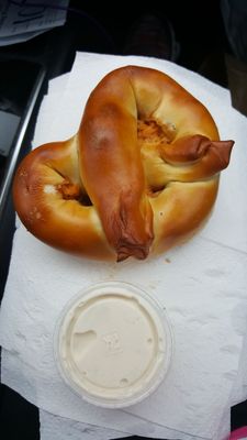 Buffalo chicken pretzel with blue cheese dressing for dipping