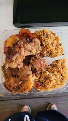 Ox tails arroz con gondules and maduros.