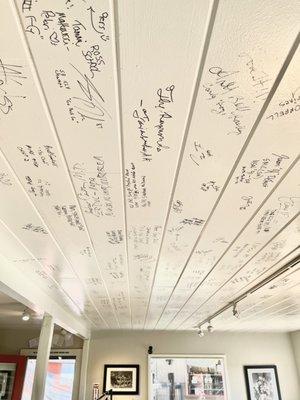 There are more than couple Super Bowl champion signatures are on the ceiling