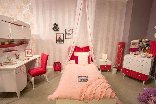 Rosa Twin Bed with its canopy. Colorful girl bedrooms. Call Now 949-220-2599 or visit "www.cilekkidsroom.com"