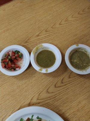 Pico de Gallo, green salsa served with the chips and avocado salsa this one was tasty