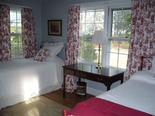 The red bedroom overlooking the barn