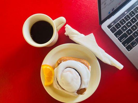 Yummy cinnamon roll & Jittery Joes coffee. Happy Wednesday!