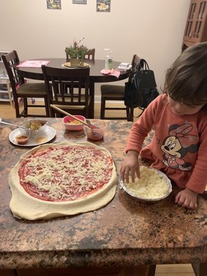 Pizza kit from DeeMarias! Baby was happy! Mommy and daddy too!!