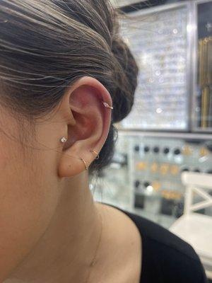 Tragus & Helix Piercing with Gold