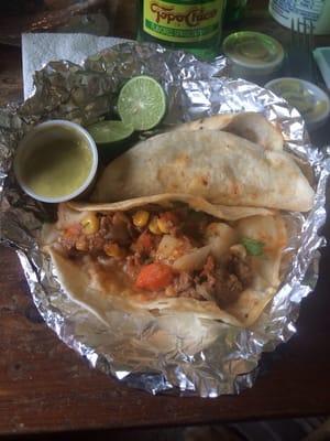 Picadillo tacos with green salsa! :)